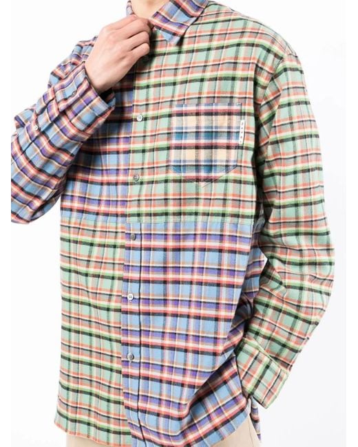 Marni Blue Patchwork Check-Print Oversized Shirt for men