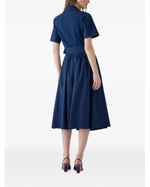 Carolina Herrera Blue Floral-Embroidered Belted Midi Dress