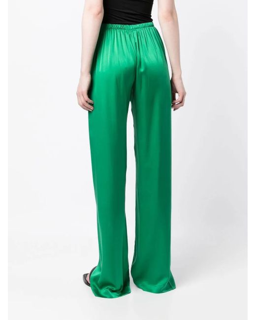Woera Green Straight-Leg Silk Trousers