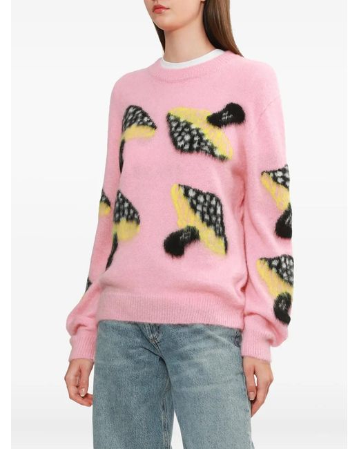 MSGM Pink Mushroom-Print Sweater