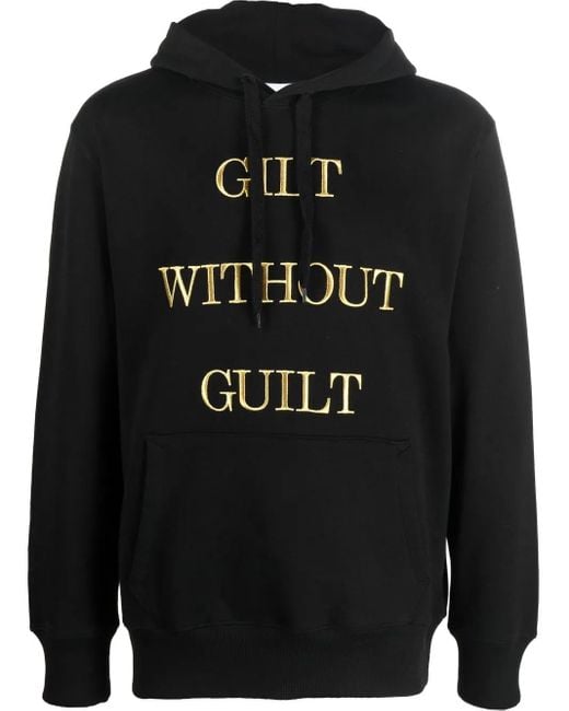 Moschino Black Embroidered-Slogan Long-Sleeve Hoodie for men