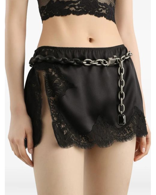 Dolce & Gabbana Black Lace-Trimmed Satin Skirt