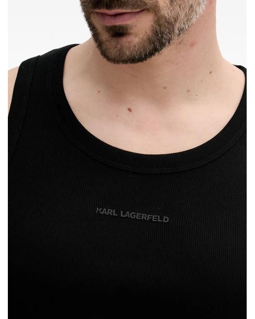 Karl Lagerfeld Black Logo-Print Ribbed Vest for men