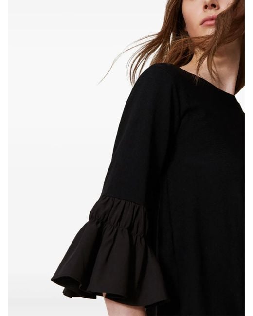Twinset Black Flounce-Sleeves Sweater