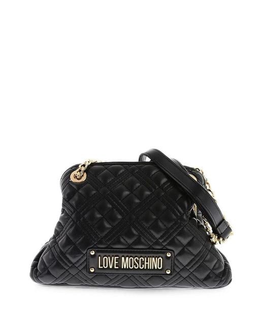 Moschino Black Quilted Logo-Plaque Midi Tote Bag