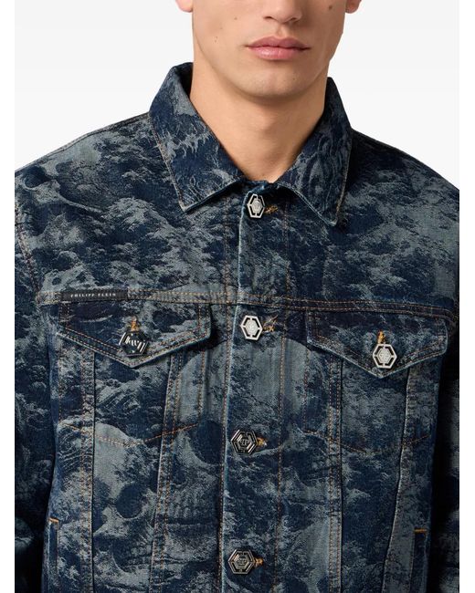 Philipp Plein Truckerjack Met Doodskop in het Blue voor heren