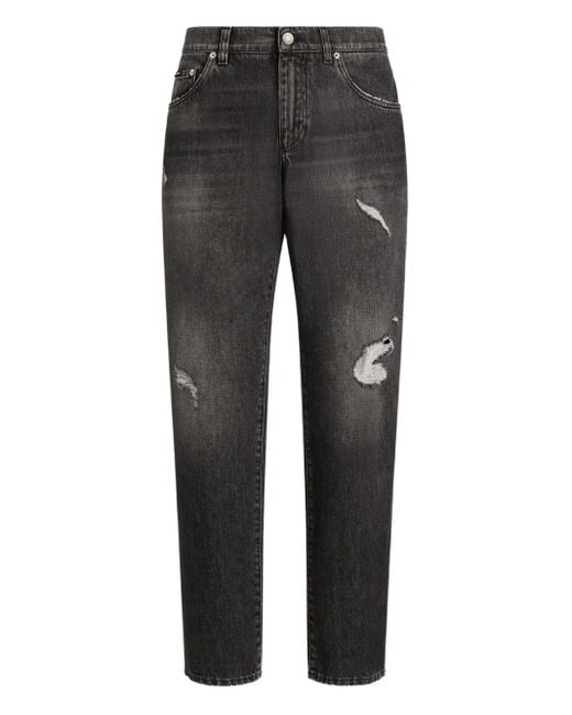 メンズ Dolce & Gabbana ダメージ ロゴプレート ジーンズ Gray