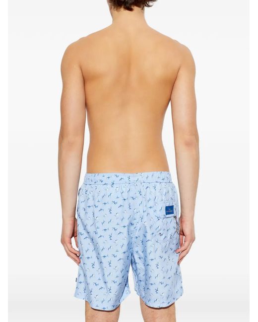 Paul & Shark Blue Shark-Print Swim Shorts for men