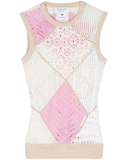 MARINE SERRE Pink Regenerated Crochet-Knit Top