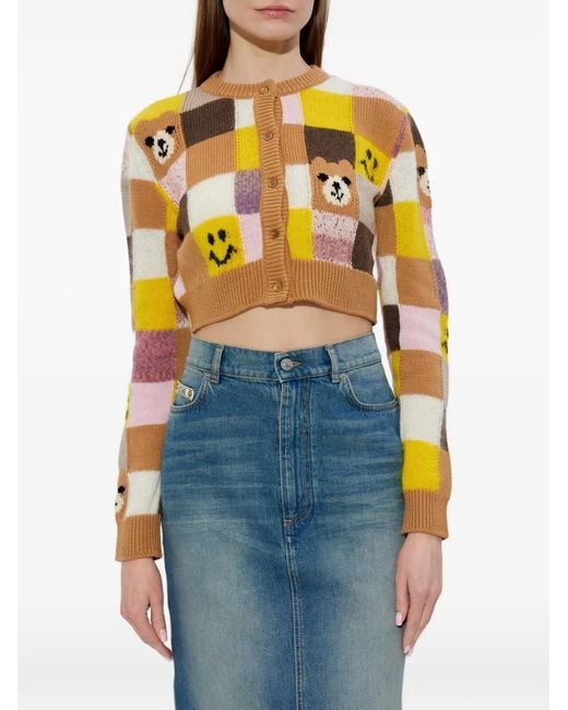 Moschino Yellow Patchwork-Pattern Cardigan