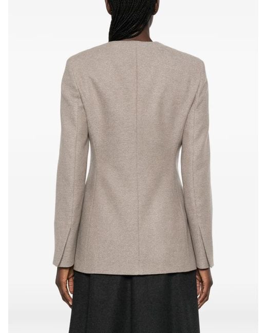 Max Mara Natural Button-Up Collarless Jacket