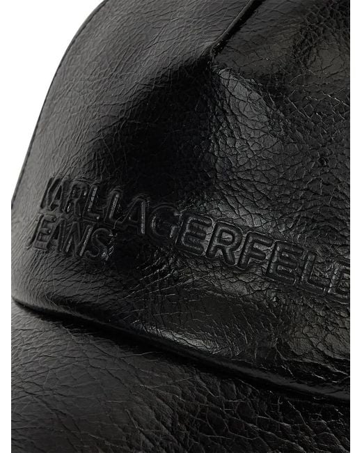 Karl Lagerfeld Black Logo-Embossed Cracked-Effect Cap for men
