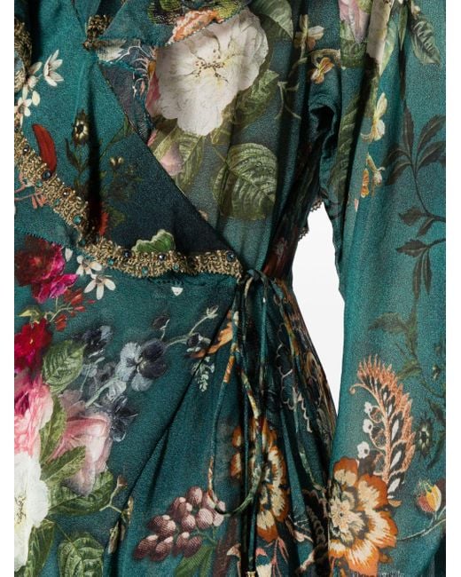 Camilla Green Ruffled Silk Midi Wrap Dress
