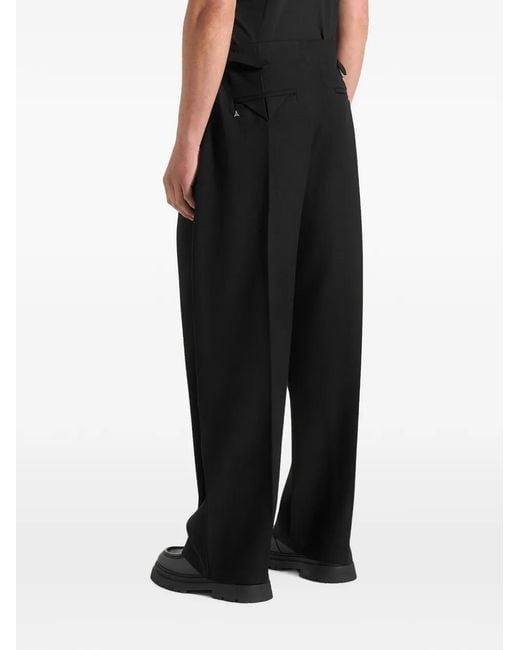 Manière De Voir Black Lior Box Pleat Hatched Wide Leg Trousers for men
