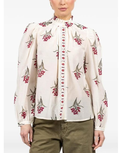 Alix Of Bohemia White Annabel Floral-Print Ruffle Shirt