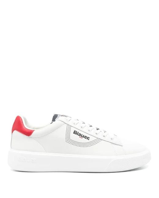 Blauer White Leather Sneakers for men