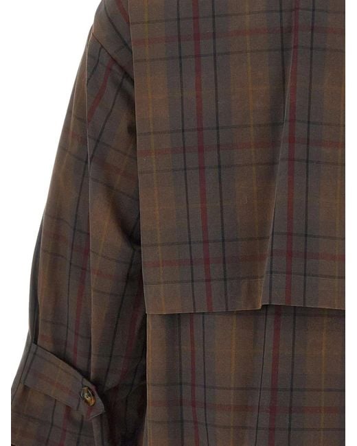 Elena Miro Brown Tartan-Patterned Waxed-Cotton Trench Coat
