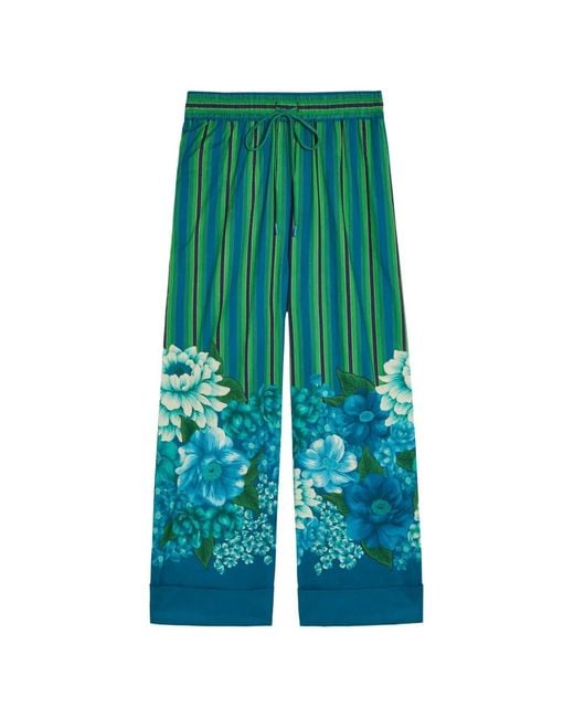 ALÉMAIS Green Margo Floral-Print Striped Trousers