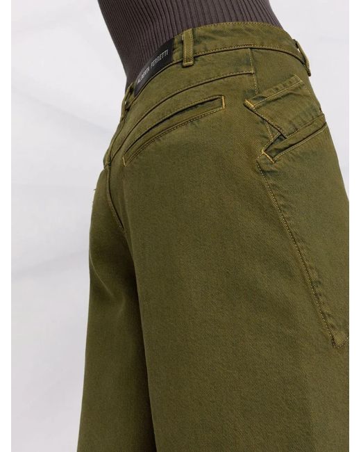 Alberta Ferretti Green Deconstructed Wide-Leg Jeans