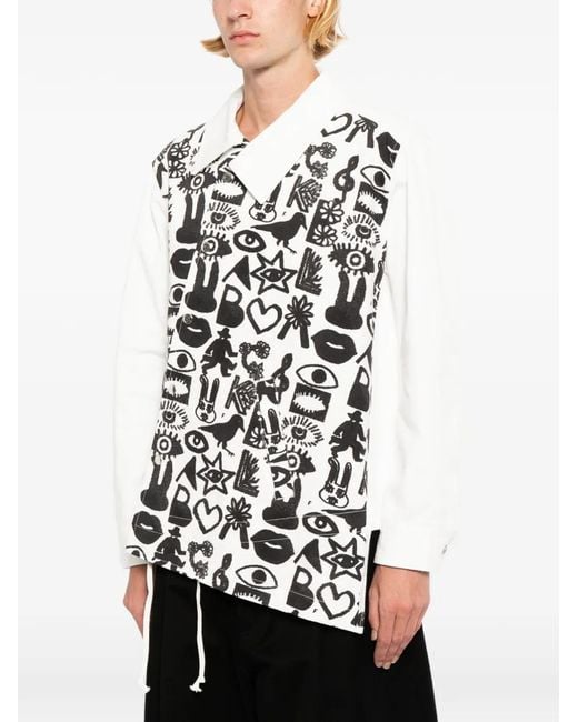 COMME DES GARÇON BLACK White Side-Button Printed Jacket for men