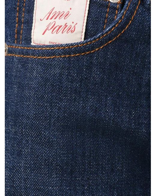 AMI Blue Cotton Heritage Label Shorts