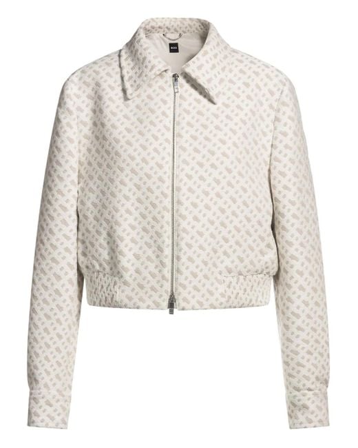 Boss White Cropped-Jacke mit Reißverschluss