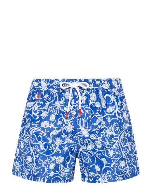 Kiton Blue Graphic-print Swim Shorts for men