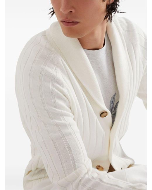 Brunello Cucinelli White Ribbed-knit Cotton Cardigan for men
