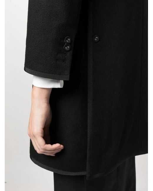 Thom Browne Black Long Grosgrain Ribbon-Trim Coat