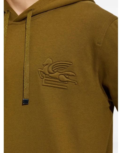 Etro Green Pegaso-Embroidered Drawstring Hoodie for men