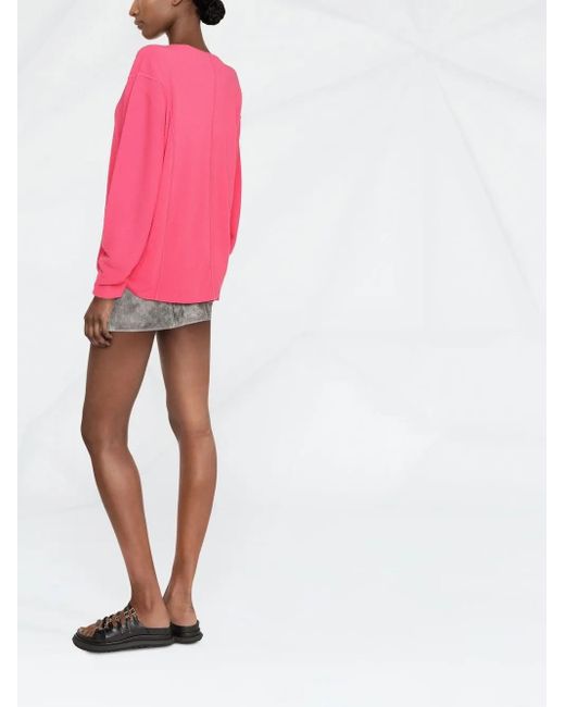 Helmut Lang Pink V-Neck Puff-Sleeve Jumper