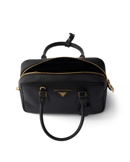 Prada Black Sac À Main En Cuir En Cuir Saffiano