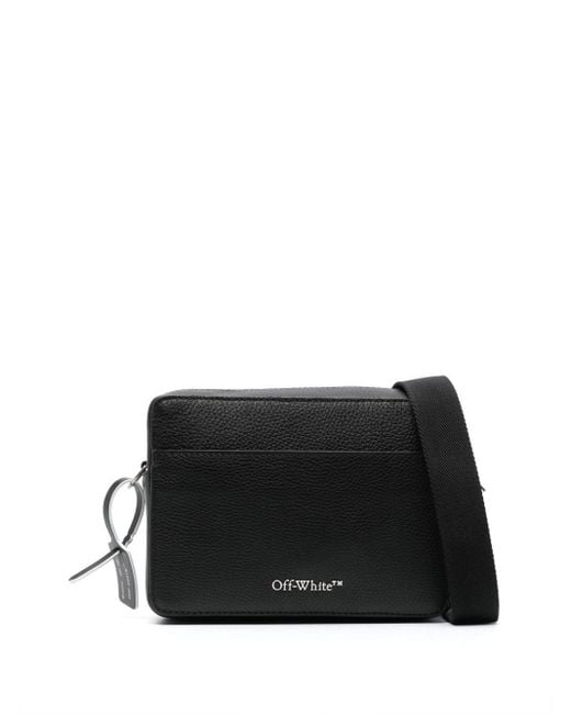 Off-White c/o Virgil Abloh Black Off- Diag-Print Leather Camera Bag for men