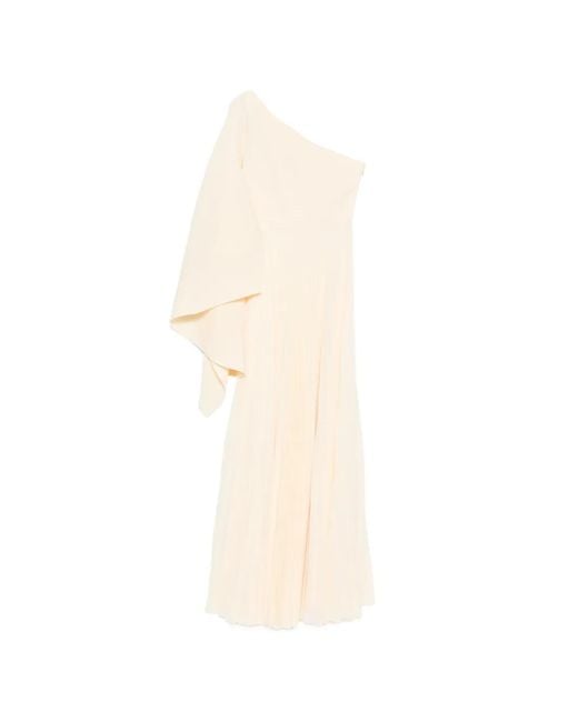Solace London White Maci Pleated One-Shoulder Maxi Dress