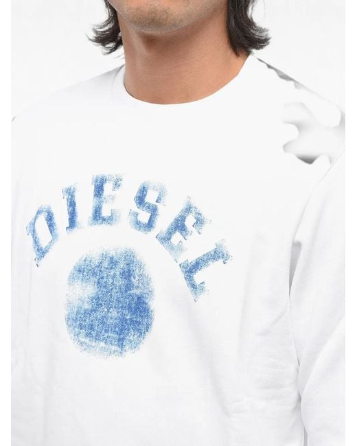 DIESEL White Brushed Logo-Print Sweatshirt for men