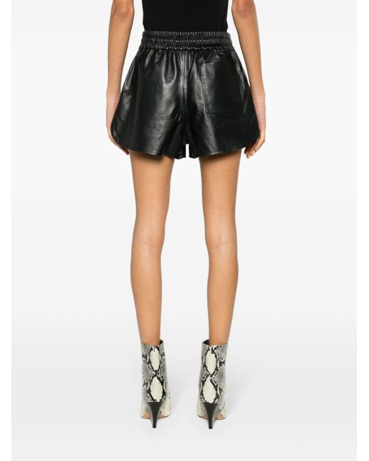 Maje Black Drawstring Leather Mini Shorts