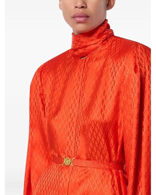 Versace Jurk Met Geometrisch Patroon En Ceintuur in het Red