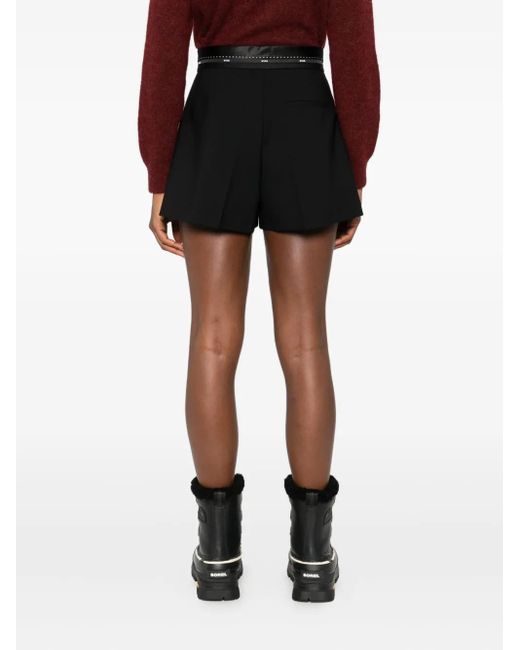 MSGM Black Pleated Satin-Trimmed Shorts