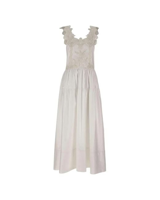 Maurizio Mykonos White Lace-Insert Maxi Dress