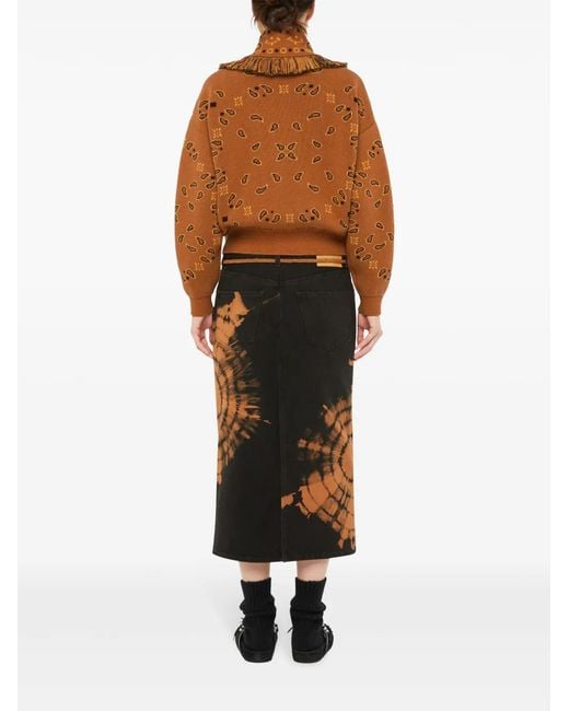 Alanui Brown Bandana-Pattern Cashmere Cardigan