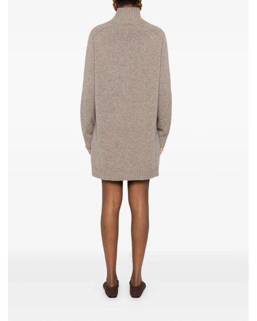 Bompard Natural High-Neck Cashmere Mini Dress