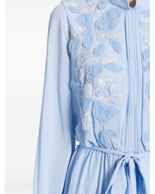 Saiid Kobeisy Blue Floral-embroidered Kaftan Dress