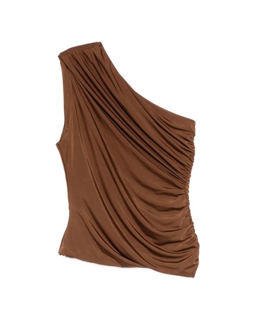MARSĒM Brown One-Shoulder Gathered Top