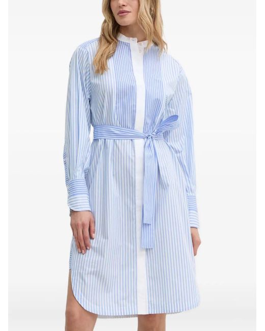 Boss Blue Striped Tie-Belt Shirt Dress