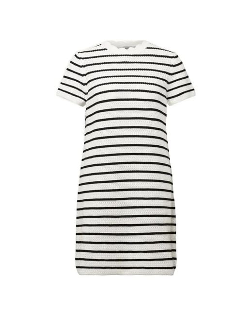 Drykorn White Striped Pointelle-Knit Dress