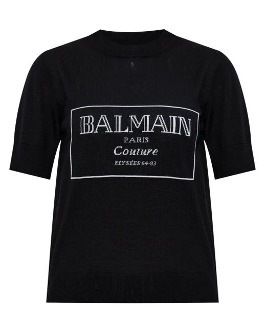 Balmain Black Logo-Print Knit T-Shirt