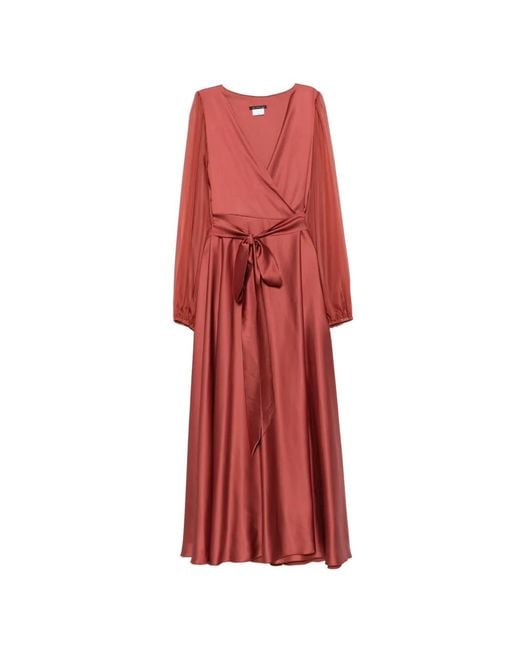 LE_RJTANGE® Red Wrap-Design Belted Midi Dress