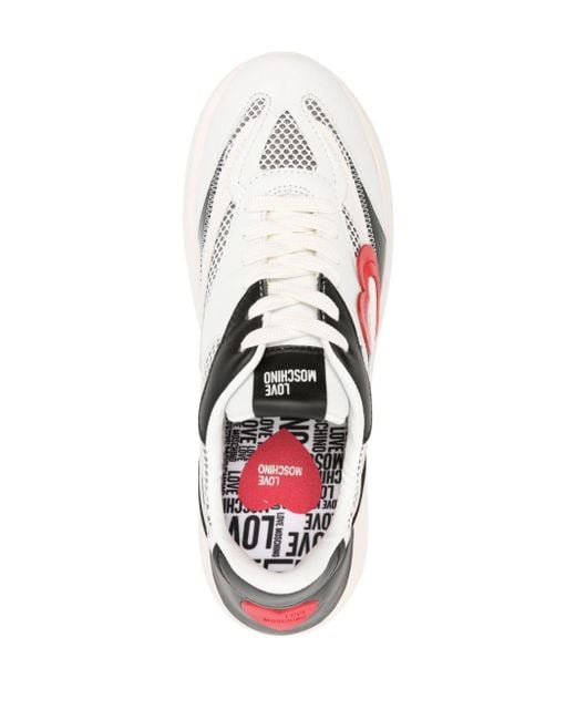 Love Moschino White Heart-patch Lace-up Sneakers