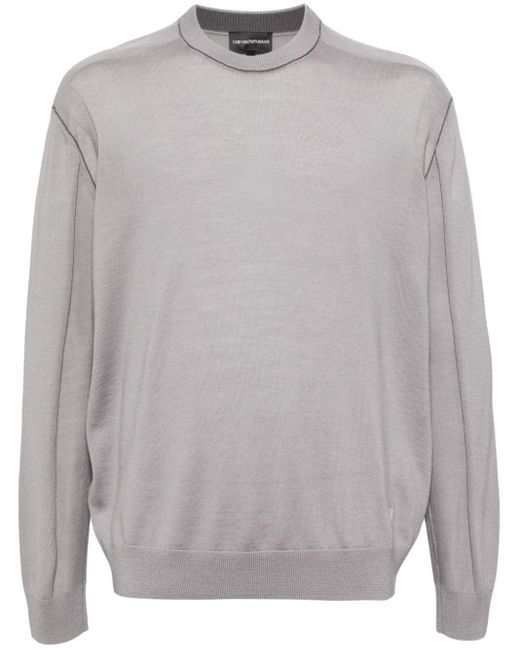 Emporio Armani Gray Logo-embroidered Wool Jumper for men