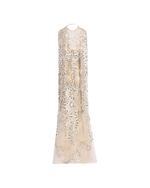 Elie Saab White Sequin-Embroidered Halterneck Maxi Dress